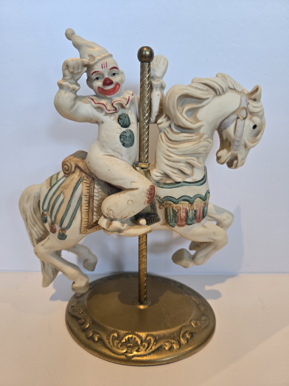 Vtg 1987 Willitts Designs Carousel Horse & Clown Figurine Brass Stand Porcelain